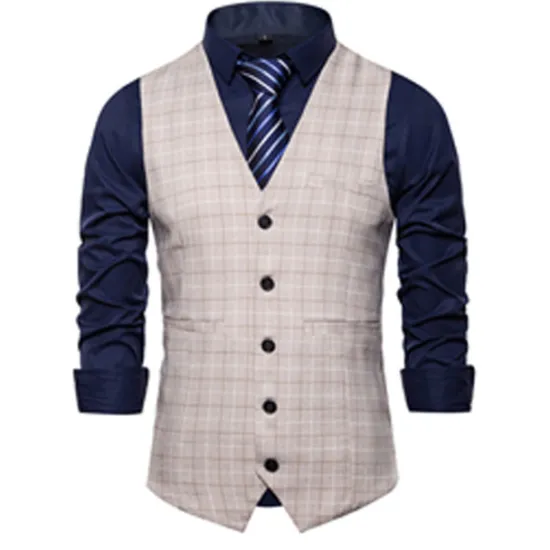 OUKU Men's Vest Waistcoat Wedding Office & Career Daily Wear Going out Business Retro Fall & Winter Button Pocket Polyester Outdoor Comfortable Casual Plaid Single Breasted V Wire Regular Fit Light Blue