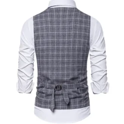 OUKU Men's Vest Waistcoat Wedding Office & Career Daily Wear Going out Business Retro Fall & Winter Button Pocket Polyester Outdoor Comfortable Casual Plaid Single Breasted V Wire Regular Fit Light Blue