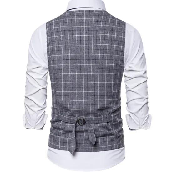 OUKU Men's Vest Waistcoat Wedding Office & Career Daily Wear Going out Business Retro Fall & Winter Button Pocket Polyester Outdoor Comfortable Casual Plaid Single Breasted V Wire Regular Fit Light Blue