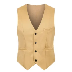 Online OUKU Men's Vest Waistcoat Wedding Daily Wear Going out Festival Business Basic Fall & Winter Pocket Polyester Breathable Soft Comfortable Solid Colored Single Breasted V Neck Regular Fit Black Cream Gray