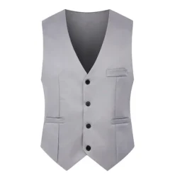 Online OUKU Men's Vest Waistcoat Wedding Daily Wear Going out Festival Business Basic Fall & Winter Pocket Polyester Breathable Soft Comfortable Solid Colored Single Breasted V Neck Regular Fit Black Cream Gray