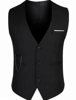 Outlet OUKU Men's Vest Waistcoat Wedding Work Business Casual Smart Casual Cotton Polyester Solid Colored V Neck Slim Vest Black