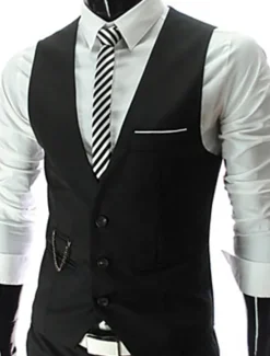 Outlet OUKU Men's Vest Waistcoat Wedding Work Business Casual Smart Casual Cotton Polyester Solid Colored V Neck Slim Vest Black