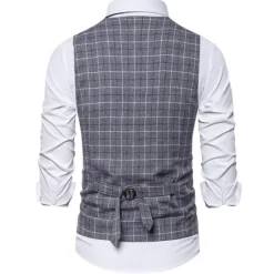 OUKU Men's Vest Waistcoat Wedding Daily Wear Going out Festival Business Basic Fall & Winter Pocket Polyester Breathable Soft Comfortable Plaid Single Breasted V Neck Regular Fit Camel ash-colored Dark