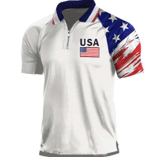 Best OUKU Men's Veterans Patriotic National Flag Polo Shirts Golf Shirt Short Sleeves Shirt Turndown Outdoor Street 3D Print Black White Zipper Print Clothing Apparel Fashion Casual Breathable Comfortable