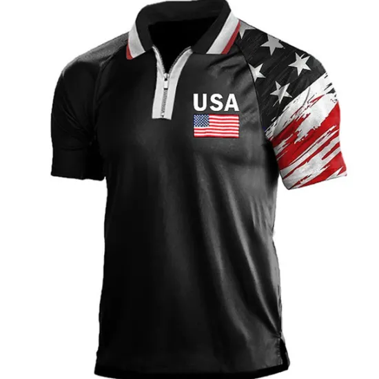 Best OUKU Men's Veterans Patriotic National Flag Polo Shirts Golf Shirt Short Sleeves Shirt Turndown Outdoor Street 3D Print Black White Zipper Print Clothing Apparel Fashion Casual Breathable Comfortable