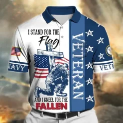 Online OUKU Men's Veterans Patriotic Polo Shirts Golf Shirt Short Sleeve Polo Shirts Collared Shirts Casual Streetwear Vacation Wear Party Outfits Buttons 3D Print Wine Navy Blue Blue