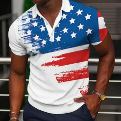 Discount OUKU Men's Veterans Patriotic Polo Shirts Golf Shirt Short Sleeve Polo Shirts Collared Shirts Casual Streetwear Vacation Wear Party Outfits Buttons 3D Print White Yellow Red