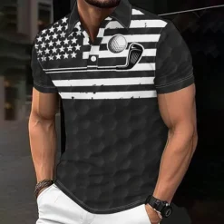 Discount OUKU Men's Veterans Patriotic Short Sleeve Polo Shirts Casual Daily Wear Spring & Summer Black