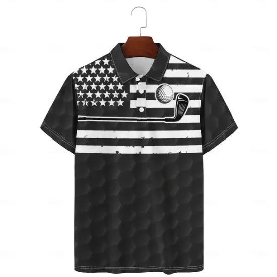 Discount OUKU Men's Veterans Patriotic Short Sleeve Polo Shirts Casual Daily Wear Spring & Summer Black