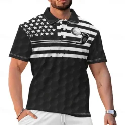 Discount OUKU Men's Veterans Patriotic Short Sleeve Polo Shirts Casual Daily Wear Spring & Summer Black