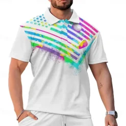 Discount OUKU Men's Veterans Patriotic Short Sleeve Polo Shirts Casual Daily Wear Spring & Summer White