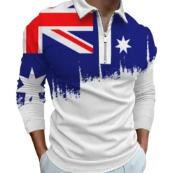 Outlet OUKU Men's Veterans Patriotic Zip Polo Shirts Golf Shirt Long Sleeve Polo Shirts Collared Shirts Casual Streetwear Vacation Wear Party Outfits 3D Print Quarter Zip Polo White & Blue Black White