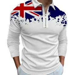 Outlet OUKU Men's Veterans Patriotic Zip Polo Shirts Golf Shirt Long Sleeve Polo Shirts Collared Shirts Casual Streetwear Vacation Wear Party Outfits 3D Print Quarter Zip Polo White & Blue Black White