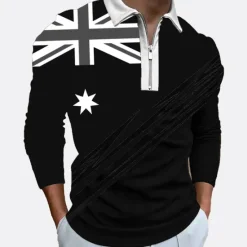 Outlet OUKU Men's Veterans Patriotic Zip Polo Shirts Golf Shirt Long Sleeve Polo Shirts Collared Shirts Casual Streetwear Vacation Wear Party Outfits 3D Print Quarter Zip Polo White & Blue Black White