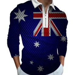 Outlet OUKU Men's Veterans Patriotic Zip Polo Shirts Golf Shirt Long Sleeve Polo Shirts Collared Shirts Casual Streetwear Vacation Wear Party Outfits 3D Print Quarter Zip Polo White & Blue Black White