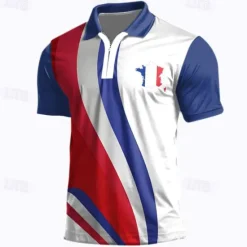 Online OUKU Men's Veterans Patriotic Zip Polo Shirts Golf Shirt Short Sleeve Polo Shirts Collared Shirts Casual Streetwear Vacation Wear Party Outfits 3D Print Quarter Zip Polo Spring & Summer White Red Blue