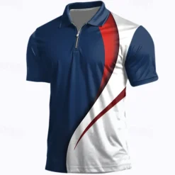 Sale OUKU Men's Veterans Patriotic Zip Polo Shirts Golf Shirt Short Sleeve Polo Shirts Collared Shirts Casual Streetwear Vacation Wear Party Outfits 3D Print Quarter Zip Polo Spring & Summer Lake blue Navy