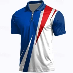 Sale OUKU Men's Veterans Patriotic Zip Polo Shirts Golf Shirt Short Sleeve Polo Shirts Collared Shirts Casual Streetwear Vacation Wear Party Outfits 3D Print Quarter Zip Polo Spring & Summer Lake blue Navy