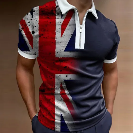 Online OUKU Men's Veterans Patriotic Zip Polo Shirts Golf Shirt Short Sleeve Polo Shirts Collared Shirts Casual Streetwear Vacation Wear Party Outfits 3D Print Quarter Zip Polo Black Army Green Red