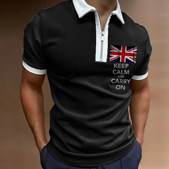 Online OUKU Men's Veterans Patriotic Zip Polo Shirts Golf Shirt Short Sleeve Polo Shirts Collared Shirts Casual Streetwear Vacation Wear Party Outfits 3D Print Quarter Zip Polo Black Army Green Red