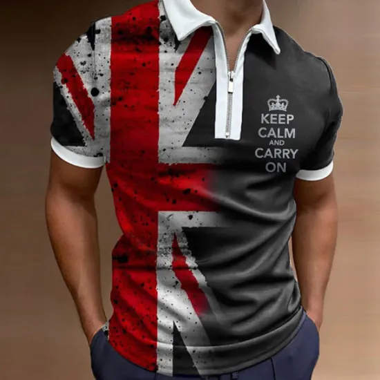 Online OUKU Men's Veterans Patriotic Zip Polo Shirts Golf Shirt Short Sleeve Polo Shirts Collared Shirts Casual Streetwear Vacation Wear Party Outfits 3D Print Quarter Zip Polo Black Army Green Red