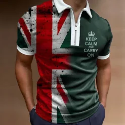 Online OUKU Men's Veterans Patriotic Zip Polo Shirts Golf Shirt Short Sleeve Polo Shirts Collared Shirts Casual Streetwear Vacation Wear Party Outfits 3D Print Quarter Zip Polo Black Army Green Red