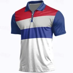Discount OUKU Men's Veterans Patriotic Zip Polo Shirts Golf Shirt Short Sleeve Polo Shirts Collared Shirts Casual Streetwear Vacation Wear Party Outfits 3D Print Quarter Zip Polo Spring & Summer White Blue