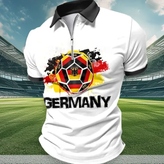 New OUKU Men's Veterans Patriotic Zip Polo Shirts Golf Shirt Short Sleeve Polo Shirts Collared Shirts Streetwear Vacation Wear Party Outfits 3D Print Quarter Zip Polo Spring & Summer White Yellow