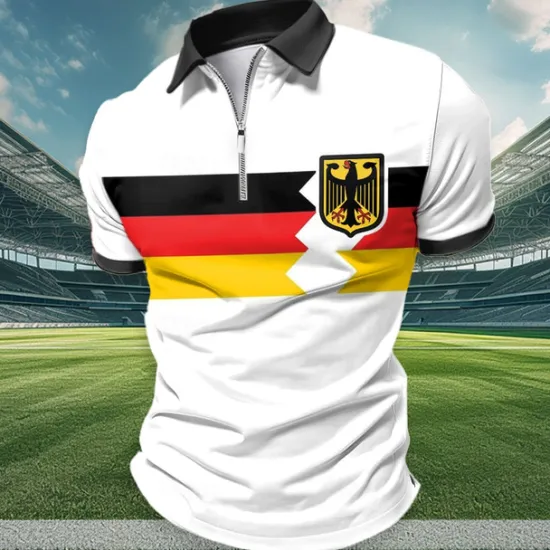 New OUKU Men's Veterans Patriotic Zip Polo Shirts Golf Shirt Short Sleeve Polo Shirts Collared Shirts Streetwear Vacation Wear Party Outfits 3D Print Quarter Zip Polo Spring & Summer White Yellow