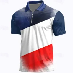 Outlet OUKU Men's Veterans Patriotic Zip Polo Shirts Golf Shirt Short Sleeve Polo Shirts Collared Shirts Casual Streetwear Vacation Wear Party Outfits 3D Print Quarter Zip Polo Spring & Summer Lake blue Navy