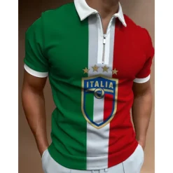 New OUKU Men's Veterans Patriotic Zip Polo Shirts Golf Shirt Short Sleeve Polo Shirts Collared Shirts Casual Streetwear Vacation Wear Party Outfits 3D Print Quarter Zip Polo White Army Green Red