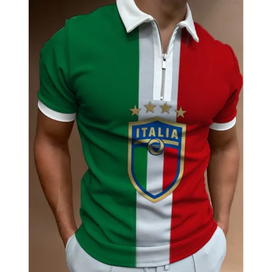 New OUKU Men's Veterans Patriotic Zip Polo Shirts Golf Shirt Short Sleeve Polo Shirts Collared Shirts Casual Streetwear Vacation Wear Party Outfits 3D Print Quarter Zip Polo White Army Green Red