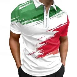 New OUKU Men's Veterans Patriotic Zip Polo Shirts Golf Shirt Short Sleeve Polo Shirts Collared Shirts Casual Streetwear Vacation Wear Party Outfits 3D Print Quarter Zip Polo White Army Green Red