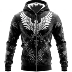 Clearance OUKU Men's Viking Hoodies Fashion Cool Long Sleeve Hooded Vacation Going out Streetwear Drawstring Zipper Fall Winter Designer Black