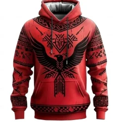 Online OUKU Men's Viking Hoodies Sweatshirt Fashion Cool Long Sleeve Crew Neck Party Holiday Streetwear Drawstring Fall Winter Designer Red