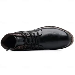 Sale OUKU Men's Vintage Brown Faux Leather Ankle Boots – Classic Lace-Up Design with Rugged Sole for Work & Casual Wear