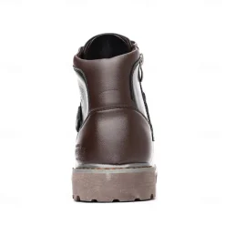 Sale OUKU Men's Vintage Brown Faux Leather Ankle Boots – Classic Lace-Up Design with Rugged Sole for Work & Casual Wear