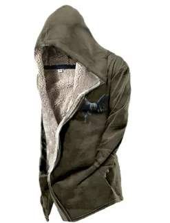 Hot OUKU Men's Vintage Eagle Winter Coat Fleece Jacket Coat Warm Breathable Comfortable Fashion Streetwear Casual Daily Sports & Outdoor Daily Wear Going out Zipper Pocket Print Fall & Winter Hoodie Long
