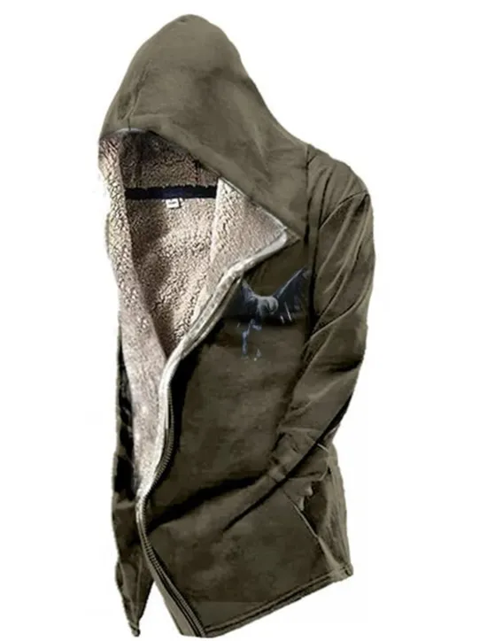 Hot OUKU Men's Vintage Eagle Winter Coat Fleece Jacket Coat Warm Breathable Comfortable Fashion Streetwear Casual Daily Sports & Outdoor Daily Wear Going out Zipper Pocket Print Fall & Winter Hoodie Long