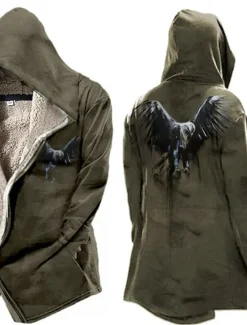 Hot OUKU Men's Vintage Eagle Winter Coat Fleece Jacket Coat Warm Breathable Comfortable Fashion Streetwear Casual Daily Sports & Outdoor Daily Wear Going out Zipper Pocket Print Fall & Winter Hoodie Long