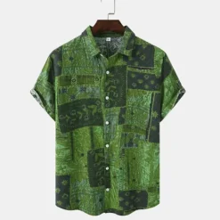 Hot OUKU Men's Vintage Shirt Boho Shirt Button Up Shirt Short Sleeve Fashion Designer Casual Casual Daily Spring & Summer Turndown Button-Down Blue Purple Green Coffee