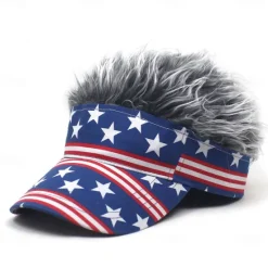 Hot OUKU Men's Visor Hat with Spiked Wigs Fake Hair Visor Wig Men Sun Hat Baseball Cap Wig Hat Coffee Gray Polyester / Cotton Blend Print Fashion Casual Daily Independence Day American Flag Adjustable