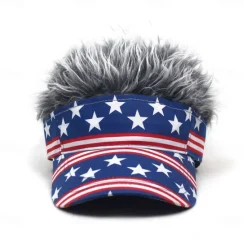 Hot OUKU Men's Visor Hat with Spiked Wigs Fake Hair Visor Wig Men Sun Hat Baseball Cap Wig Hat Coffee Gray Polyester / Cotton Blend Print Fashion Casual Daily Independence Day American Flag Adjustable