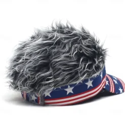 Hot OUKU Men's Visor Hat with Spiked Wigs Fake Hair Visor Wig Men Sun Hat Baseball Cap Wig Hat Coffee Gray Polyester / Cotton Blend Print Fashion Casual Daily Independence Day American Flag Adjustable