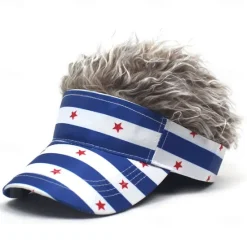 OUKU Men's Visor Hat with Spiked Wigs Fake Hair Visor Wig Men Sun Hat Baseball Cap Wig Hat Coffee Gray Polyester / Cotton Blend Print Fashion Casual Daily Independence Day American Flag Adjustable