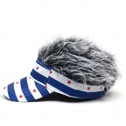 OUKU Men's Visor Hat with Spiked Wigs Fake Hair Visor Wig Men Sun Hat Baseball Cap Wig Hat Coffee Gray Polyester / Cotton Blend Print Fashion Casual Daily Independence Day American Flag Adjustable