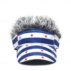 OUKU Men's Visor Hat with Spiked Wigs Fake Hair Visor Wig Men Sun Hat Baseball Cap Wig Hat Coffee Gray Polyester / Cotton Blend Print Fashion Casual Daily Independence Day American Flag Adjustable
