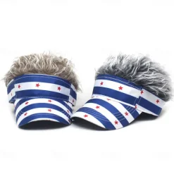 OUKU Men's Visor Hat with Spiked Wigs Fake Hair Visor Wig Men Sun Hat Baseball Cap Wig Hat Coffee Gray Polyester / Cotton Blend Print Fashion Casual Daily Independence Day American Flag Adjustable