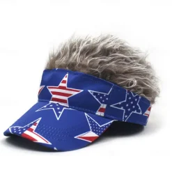 Sale OUKU Men's Visor Hat with Spiked Wigs Fake Hair Visor Wig Men Sun Hat Baseball Cap Wig Hat Coffee Gray Polyester / Cotton Blend Print Fashion Casual Daily Independence Day American Flag Adjustable